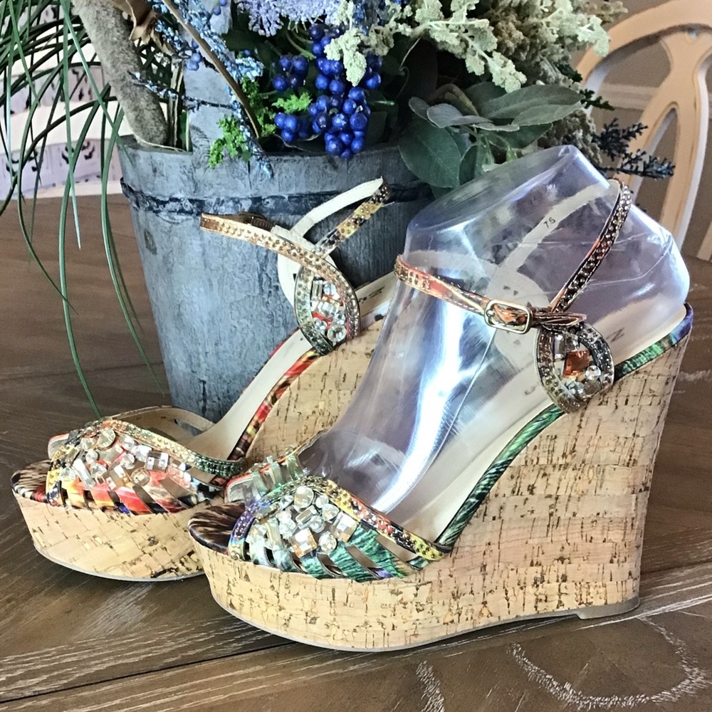 Zigi Soho Womens Raylene Rhinestone Open Toe Wedge Sandals Size 7.5